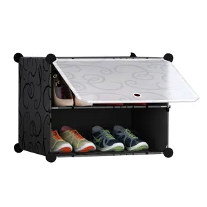 NNEAGS 2 Tier Shoe Rack Organizer Sneaker Footwear Storage Stackable Stand Cabinet Portable Wardrobe with Cover