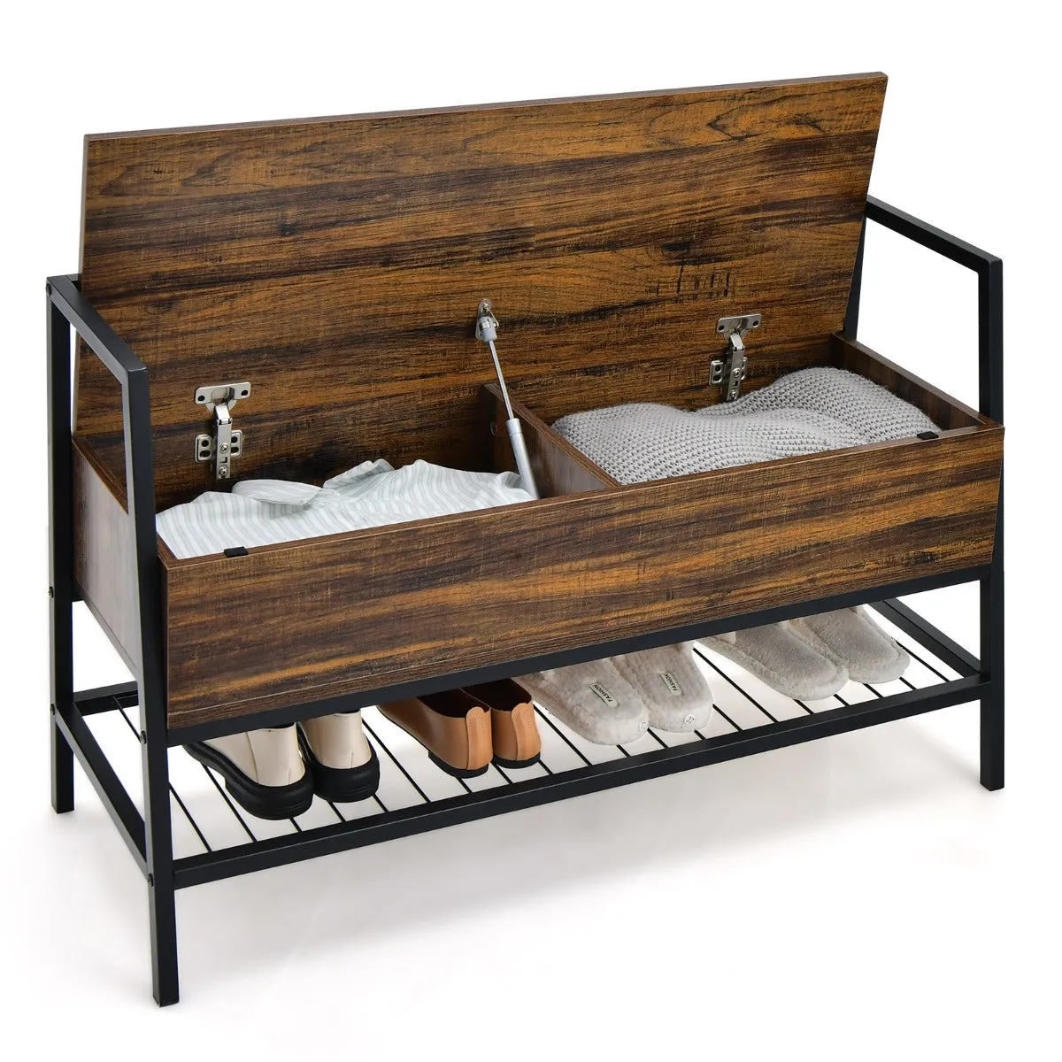 NNECW Industrial Shoe Bench with Hidden Storage Space for Hallway