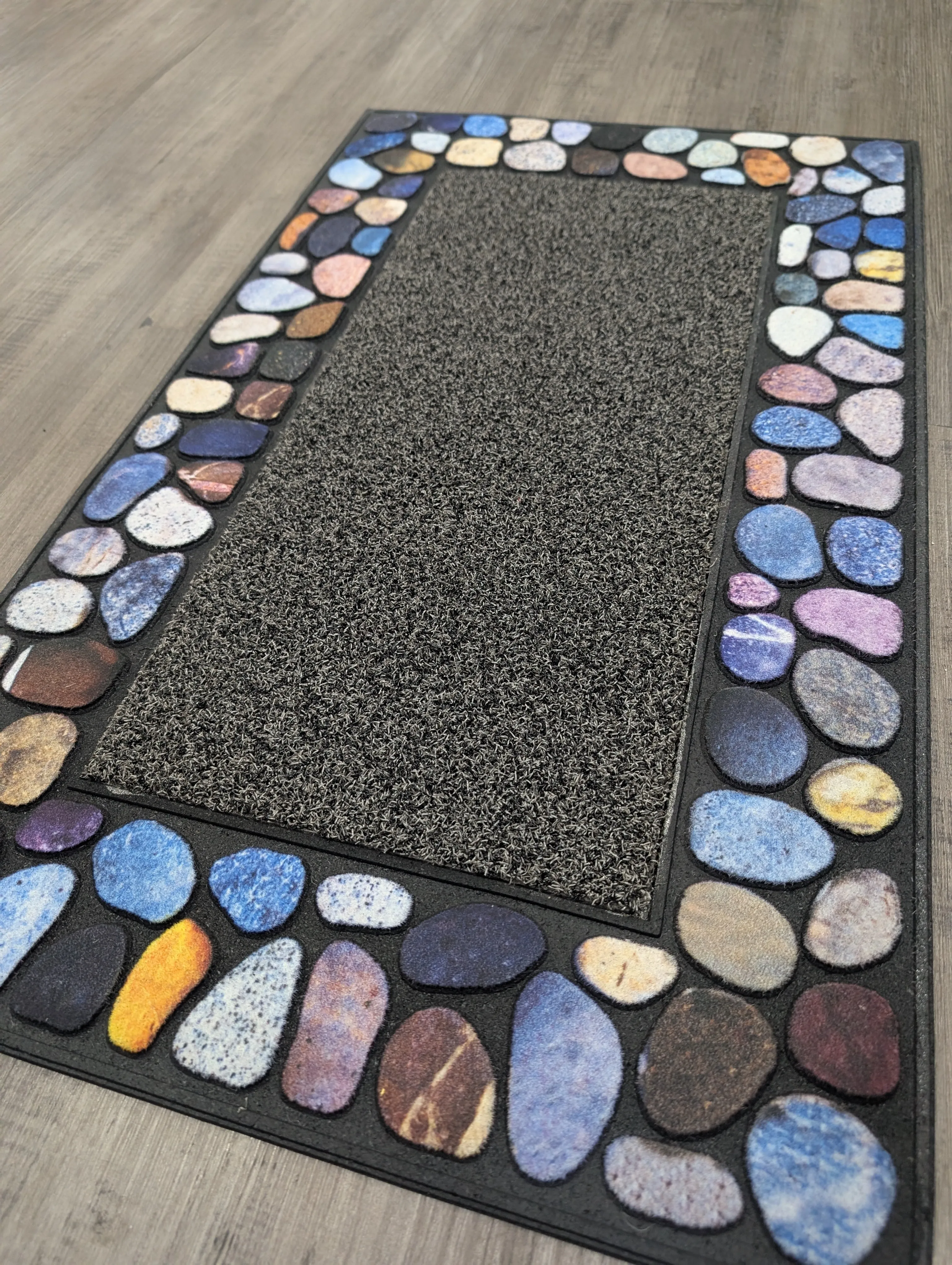 Outdoor Mat Pebble Border 45x76cm - Grey