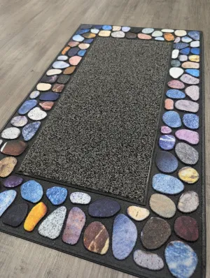 Outdoor Mat Pebble Border 45x76cm - Grey