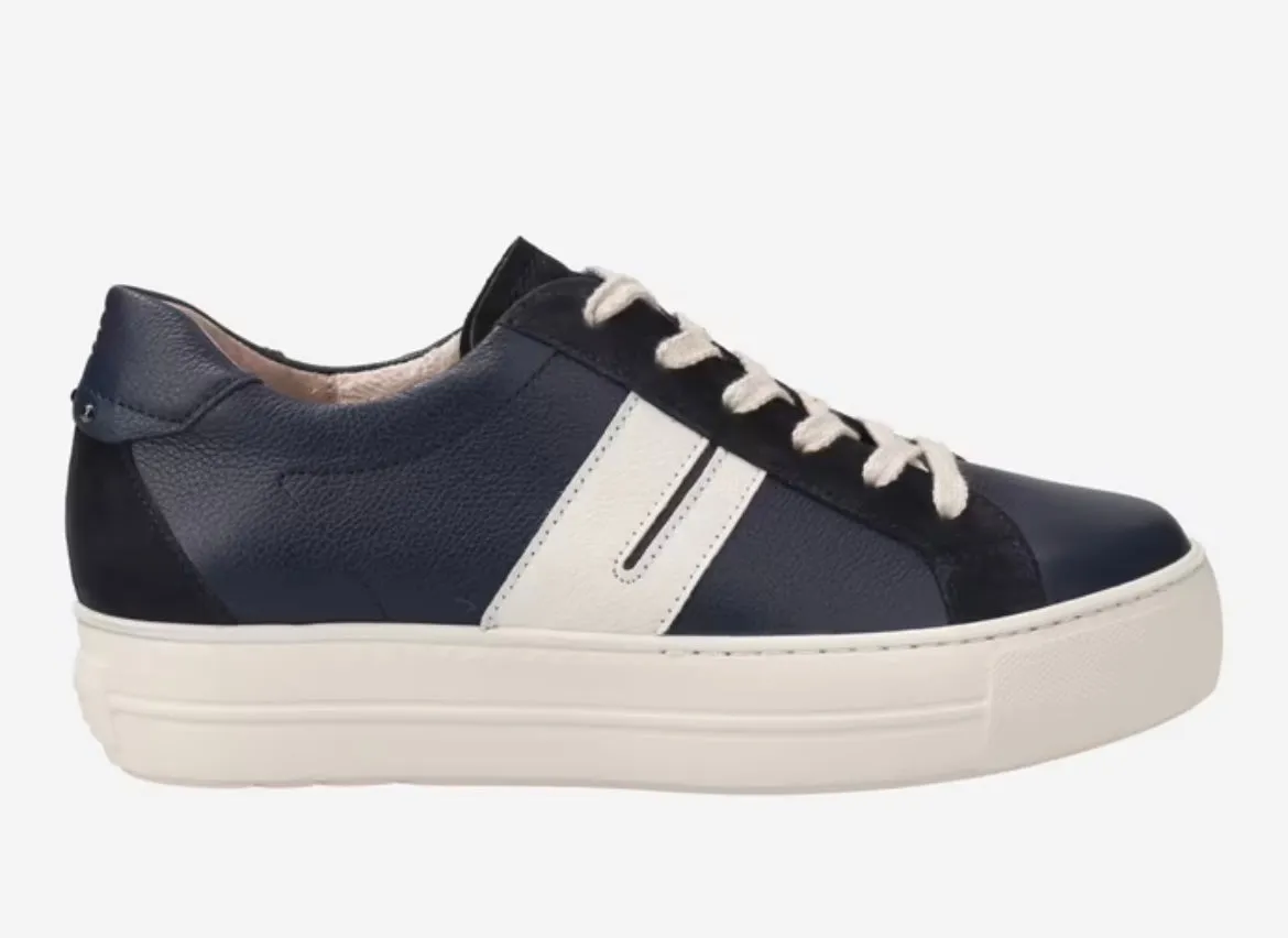 Paul Green Navy leather and suede platform sneakers