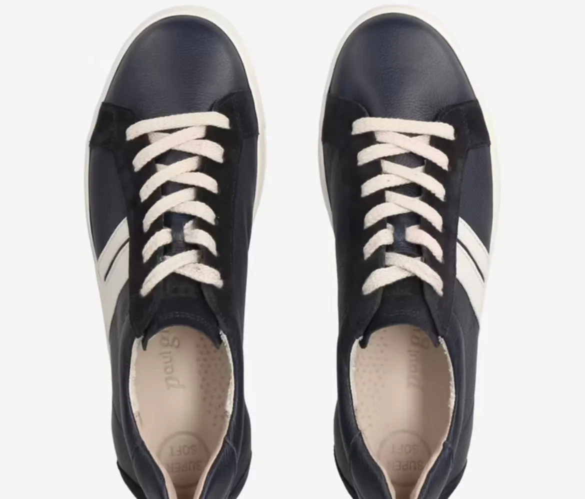Paul Green Navy leather and suede platform sneakers