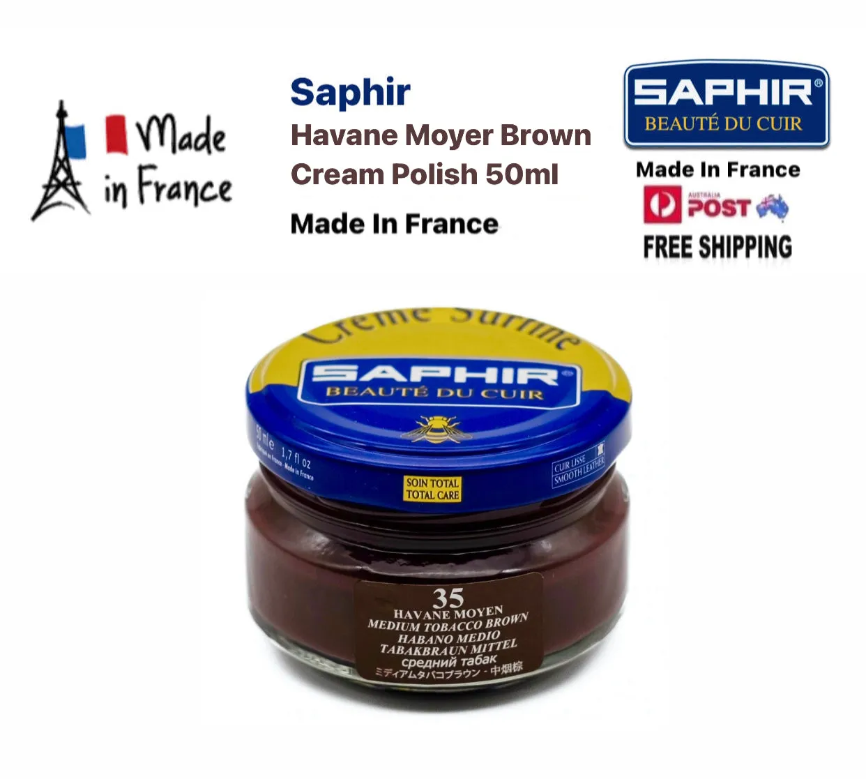 Saphir 35 Havane Moyen Brown Renovating Cream Polish 50ml Made In France