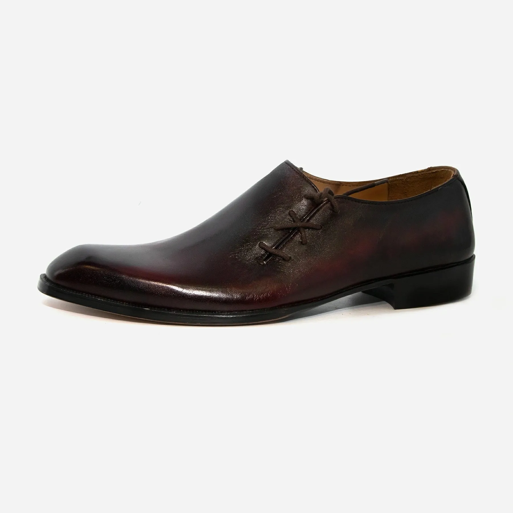 Side Throat Lace Up Black Brown Whole Cut Shoes