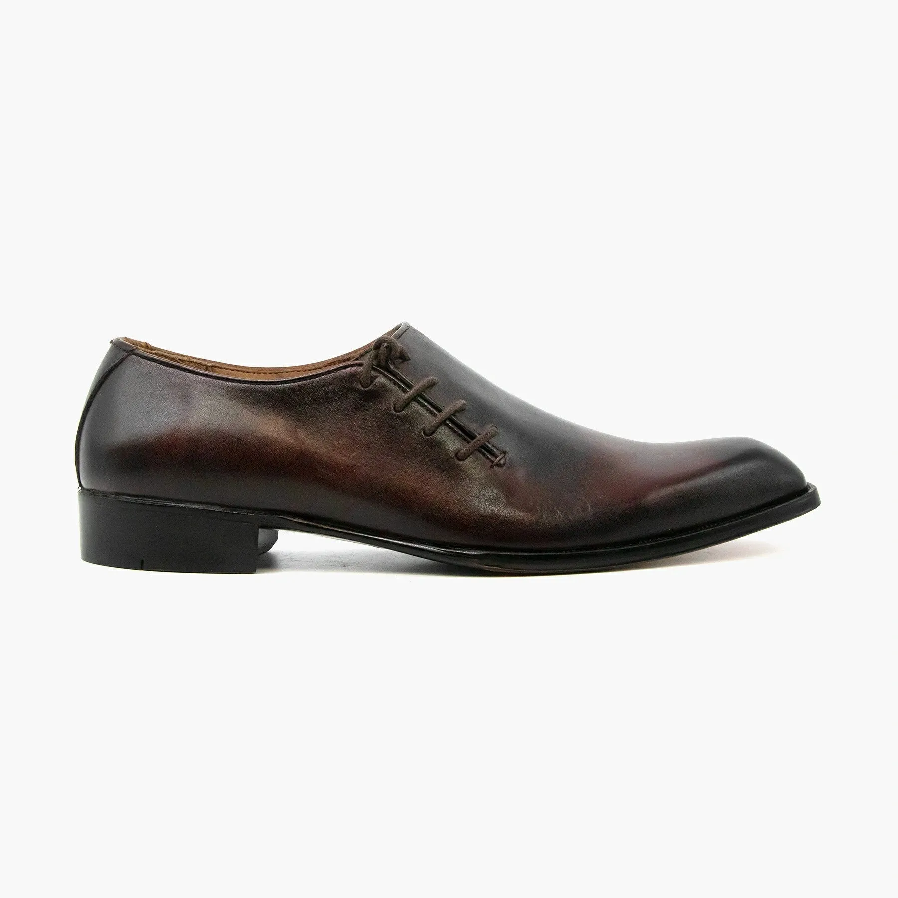 Side Throat Lace Up Black Brown Whole Cut Shoes