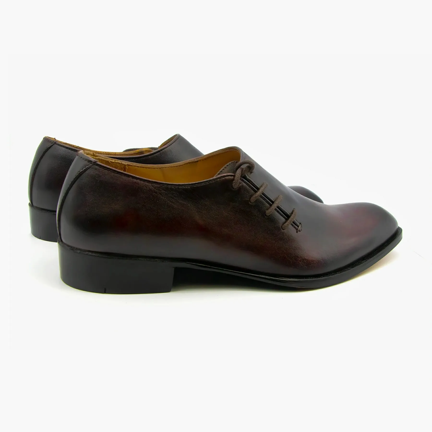Side Throat Lace Up Black Brown Whole Cut Shoes