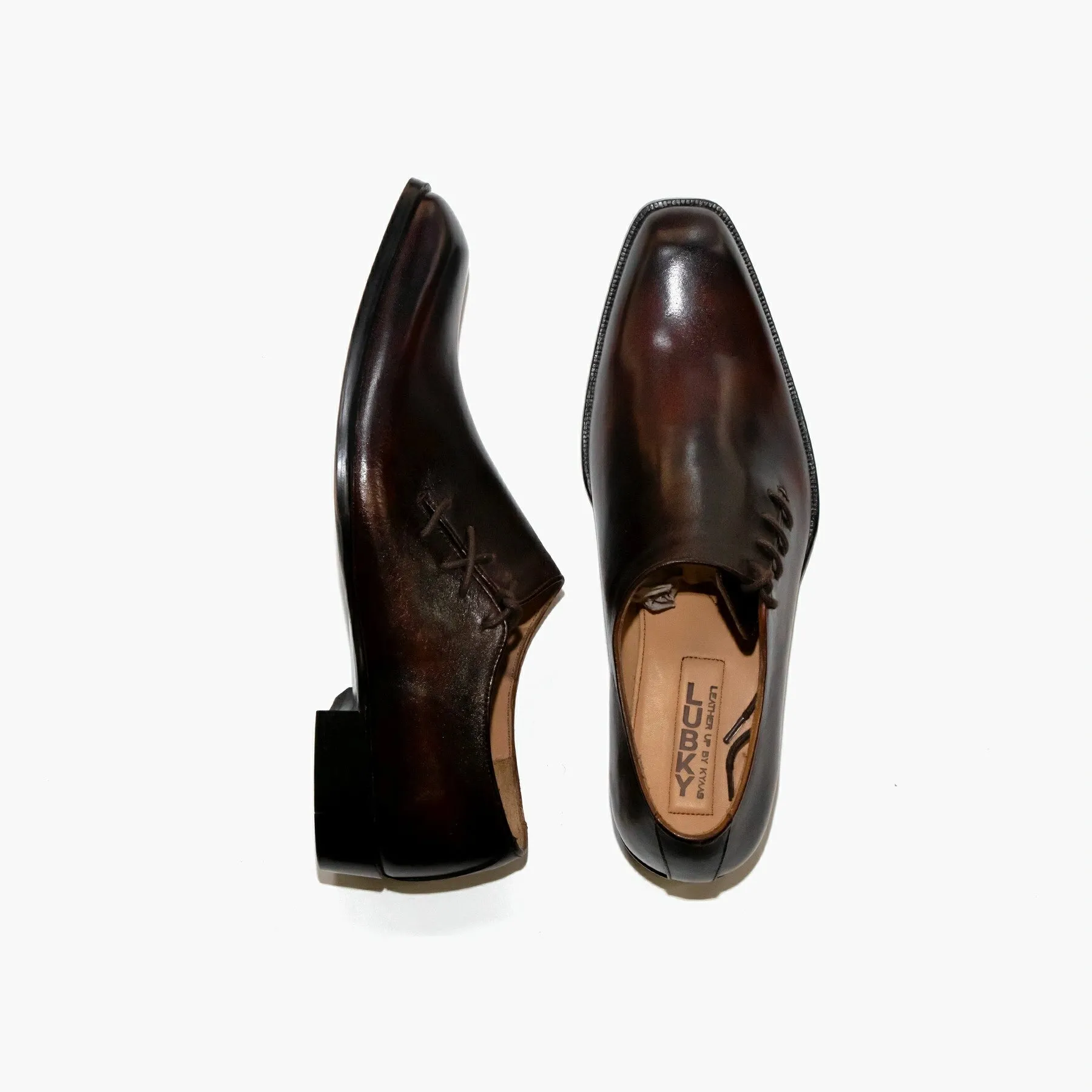 Side Throat Lace Up Black Brown Whole Cut Shoes