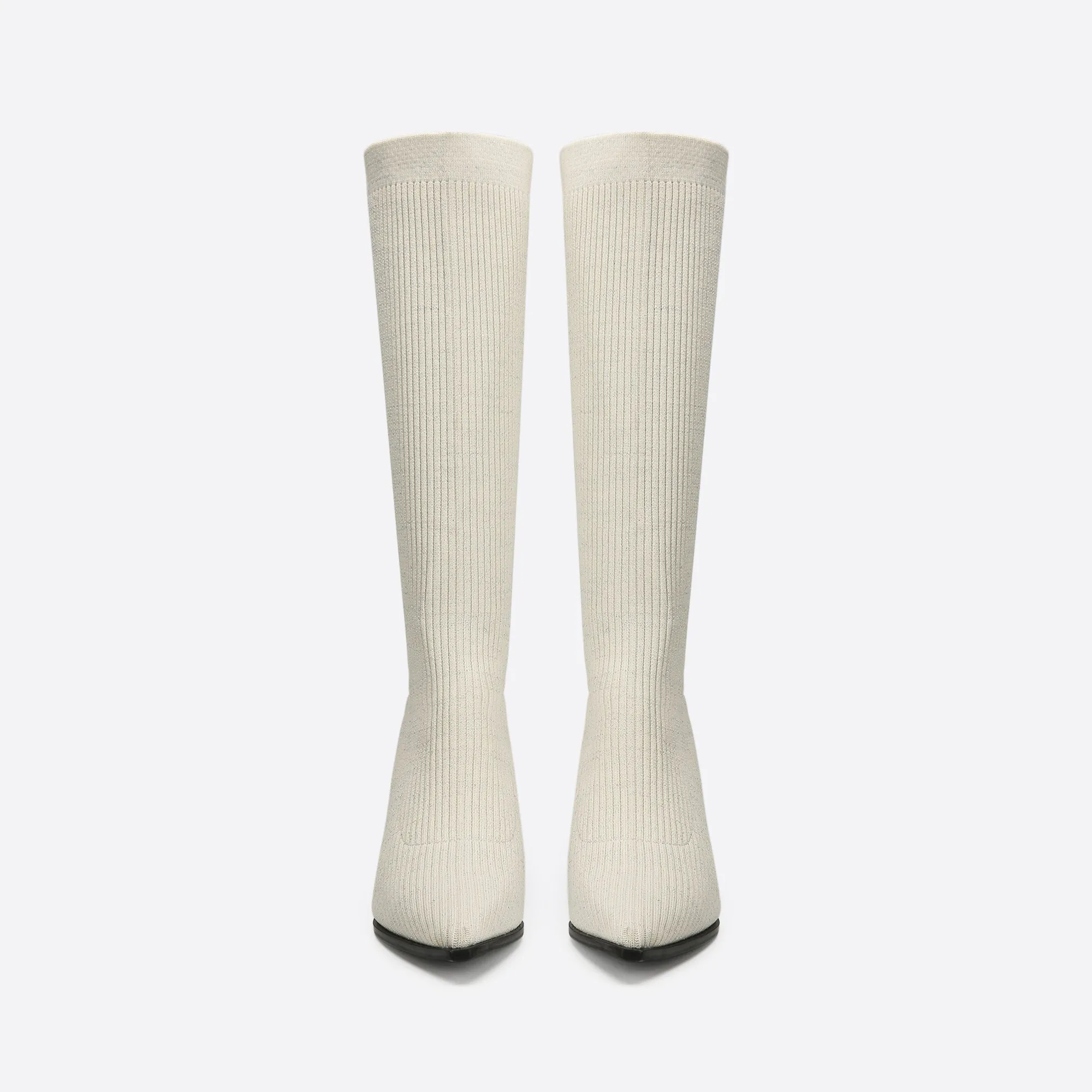 Sohiwoo Women MOUSSE FIT Women Knit Comfort Chunky Heeled High Boots