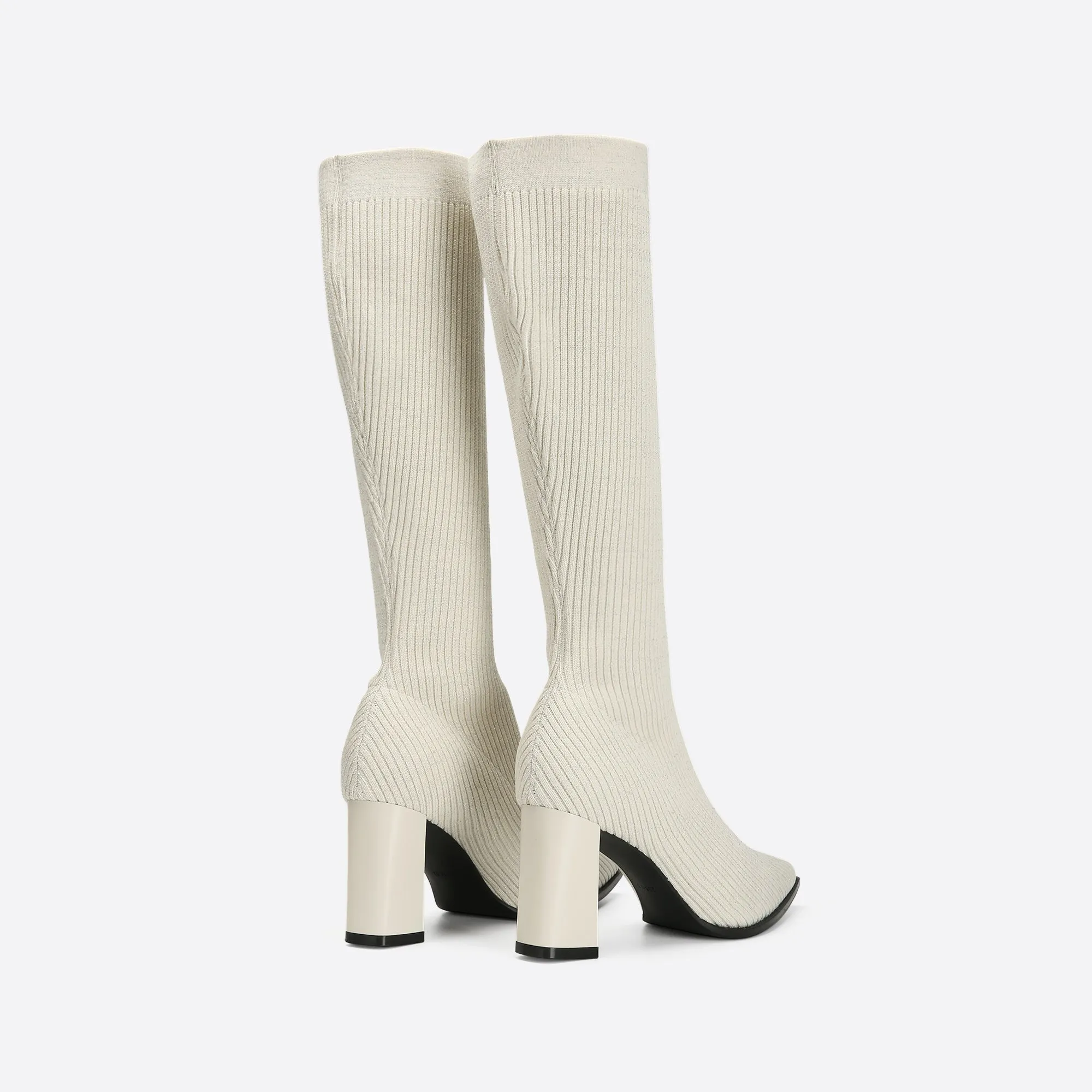 Sohiwoo Women MOUSSE FIT Women Knit Comfort Chunky Heeled High Boots