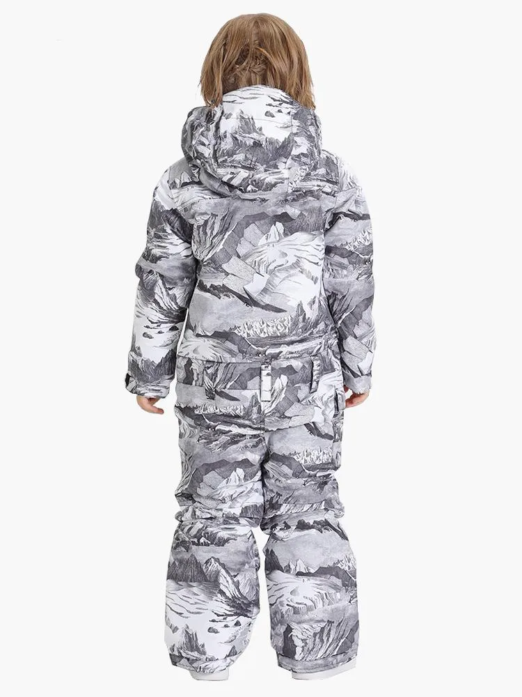TreadSnow Landscape Painting Kids Waterproof One Piece Snowboard Suit