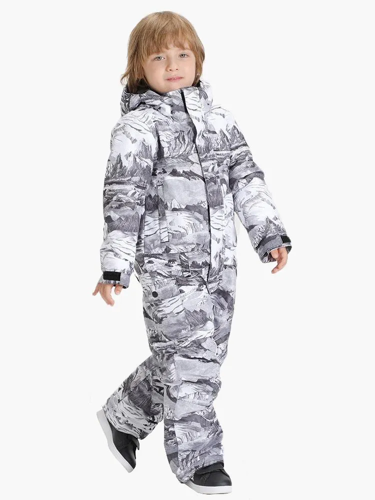 TreadSnow Landscape Painting Kids Waterproof One Piece Snowboard Suit