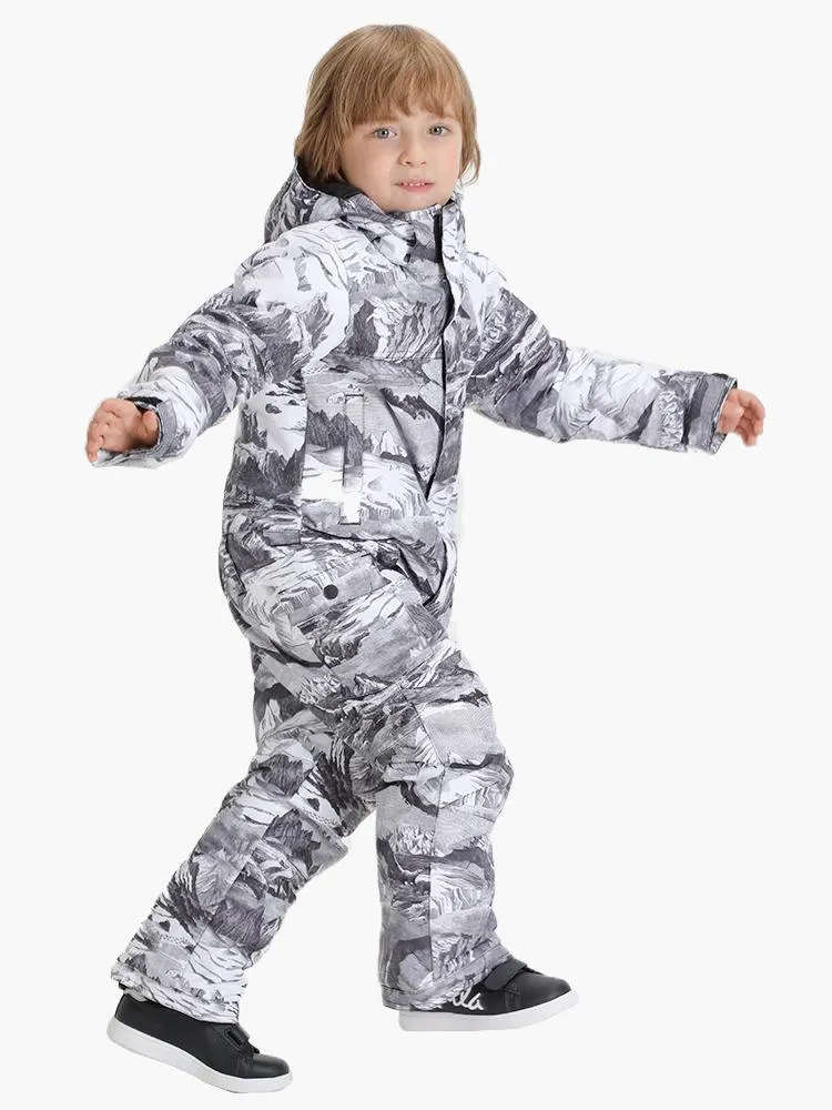 TreadSnow Landscape Painting Kids Waterproof One Piece Snowboard Suit