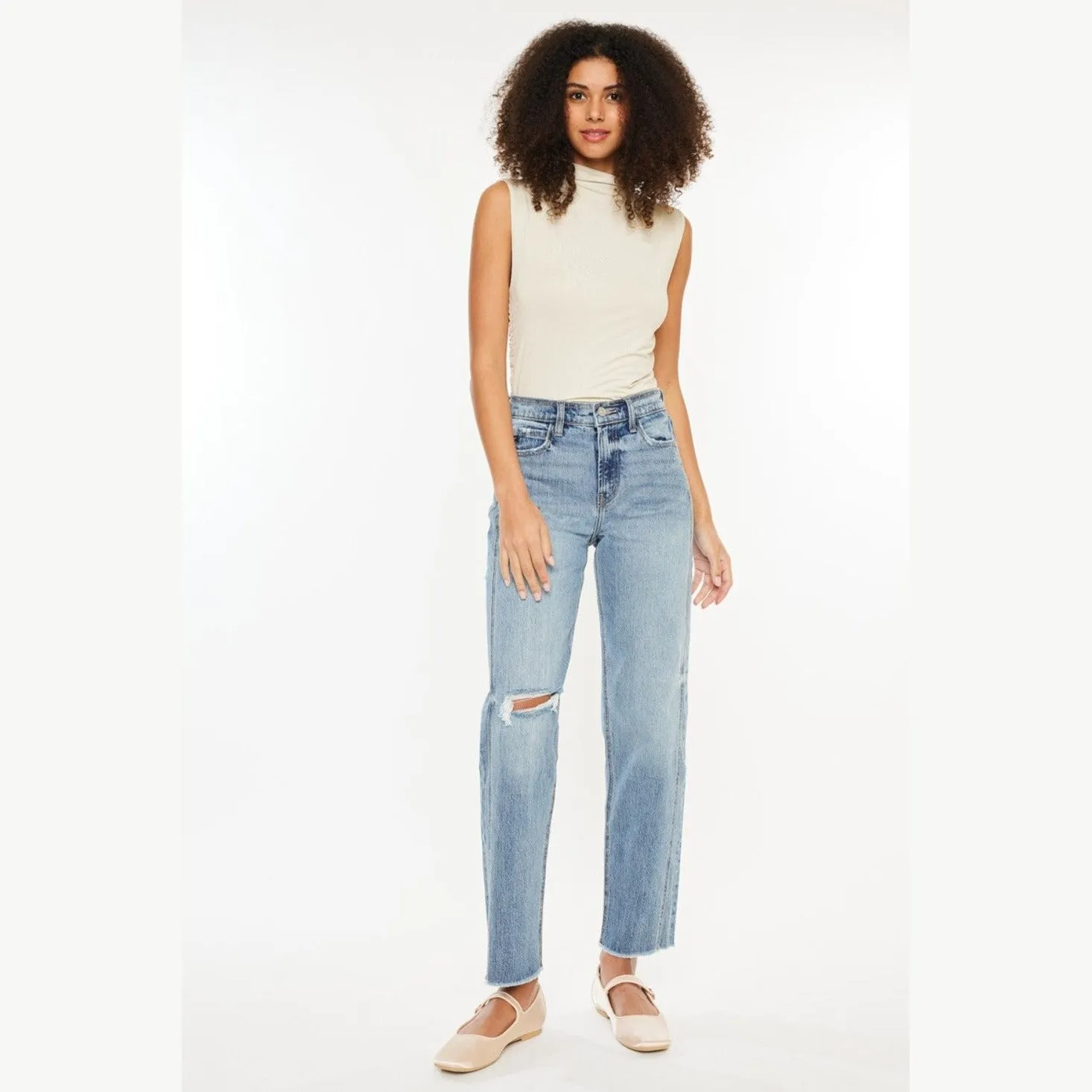 Ultra High Rise Distressed Straight Jeans