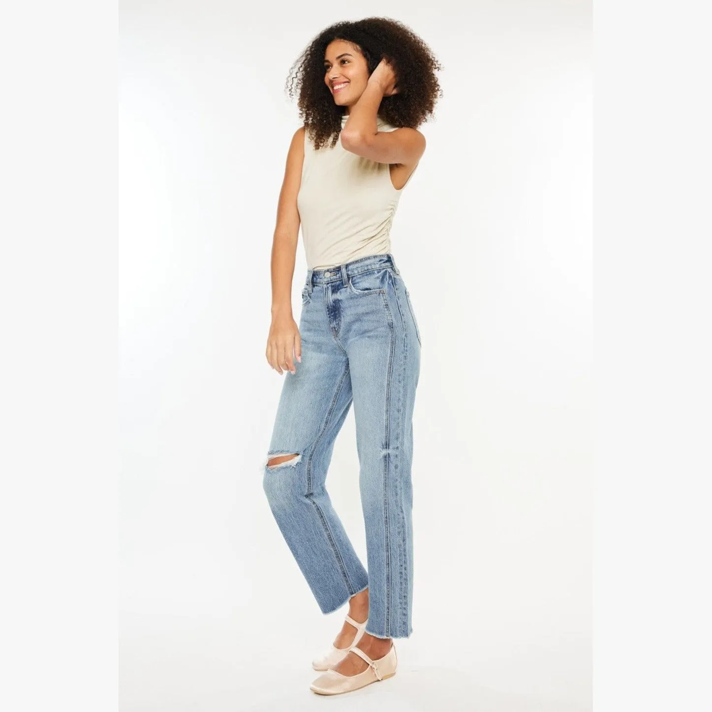 Ultra High Rise Distressed Straight Jeans