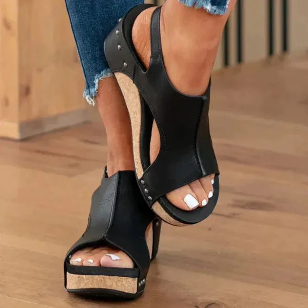 Velcro Peep Toe Rivet Decor Chunky Sandals