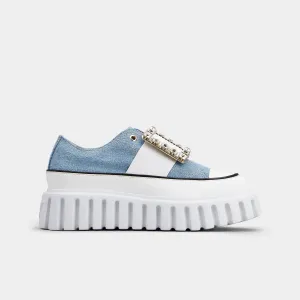 Viv' Go-Thick Strass Buckle Slip-on Sneakers in Denim