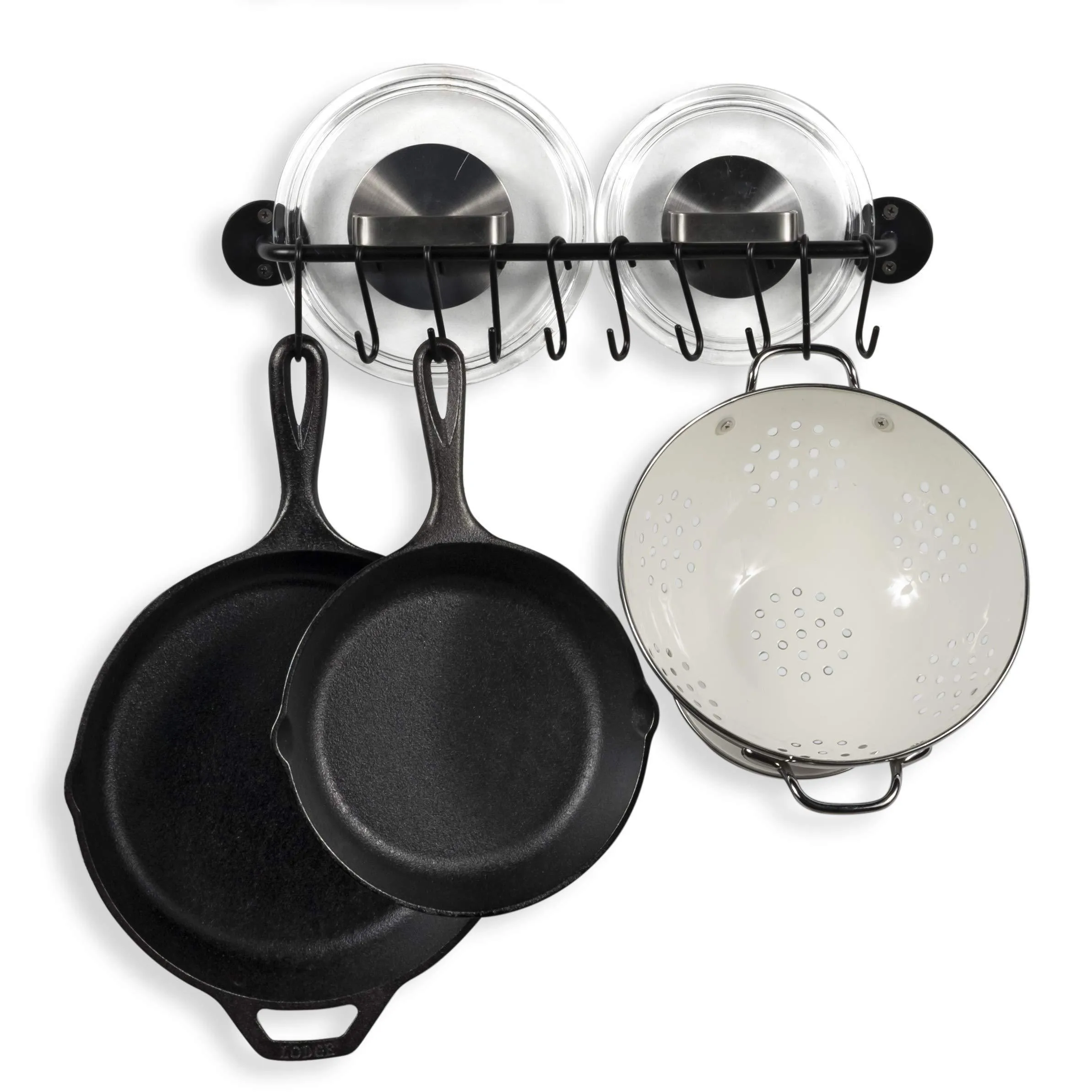 WALLNITURE Gourmet Kitchen Rail Rack Pot Pan Lid Organizer and 10 Hooks 16 Inch Black