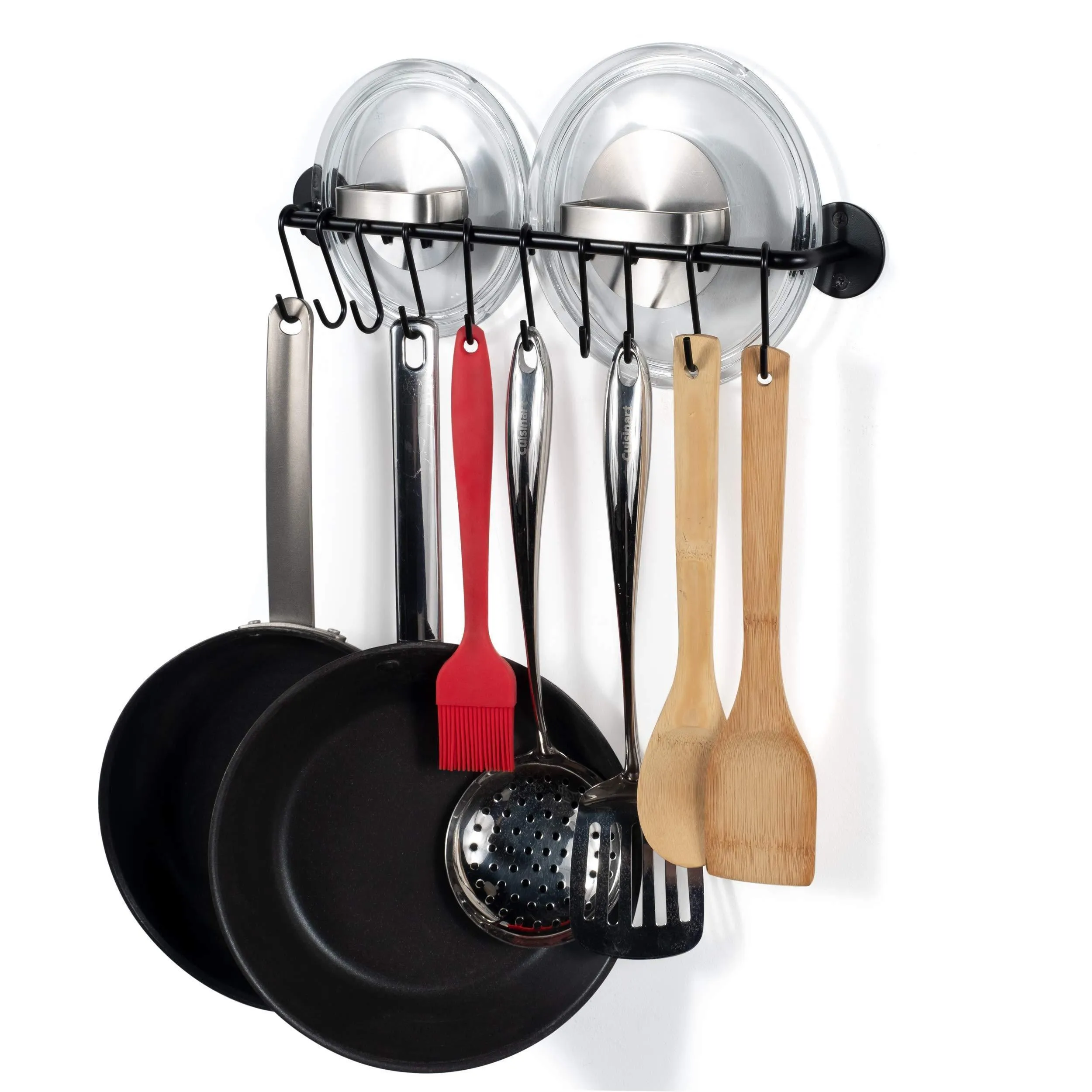 WALLNITURE Gourmet Kitchen Rail Rack Pot Pan Lid Organizer and 10 Hooks 16 Inch Black
