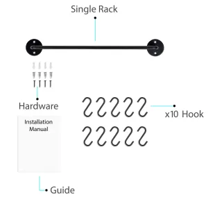 WALLNITURE Gourmet Kitchen Rail Rack Pot Pan Lid Organizer and 10 Hooks 16 Inch Black