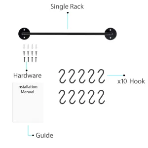 WALLNITURE Gourmet Kitchen Rail Rack Pot Pan Lid Organizer and 10 Hooks 16 Inch Black