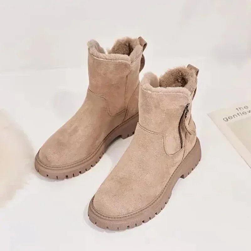 Warm Plush-Lined Snow Boots | Winter Boots with Side Zipper and Thick Rubber Soles for Outdoor Activities & Daily Wear