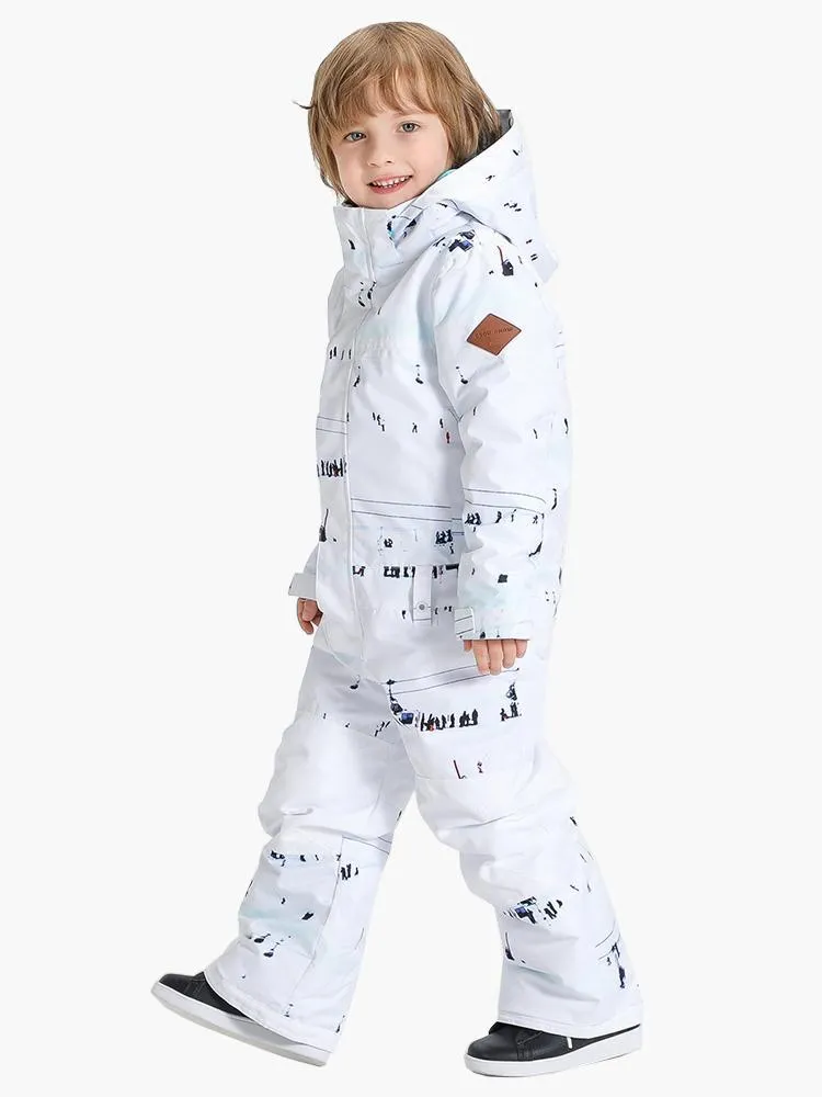 White One Piece Kids Snowboard Suit