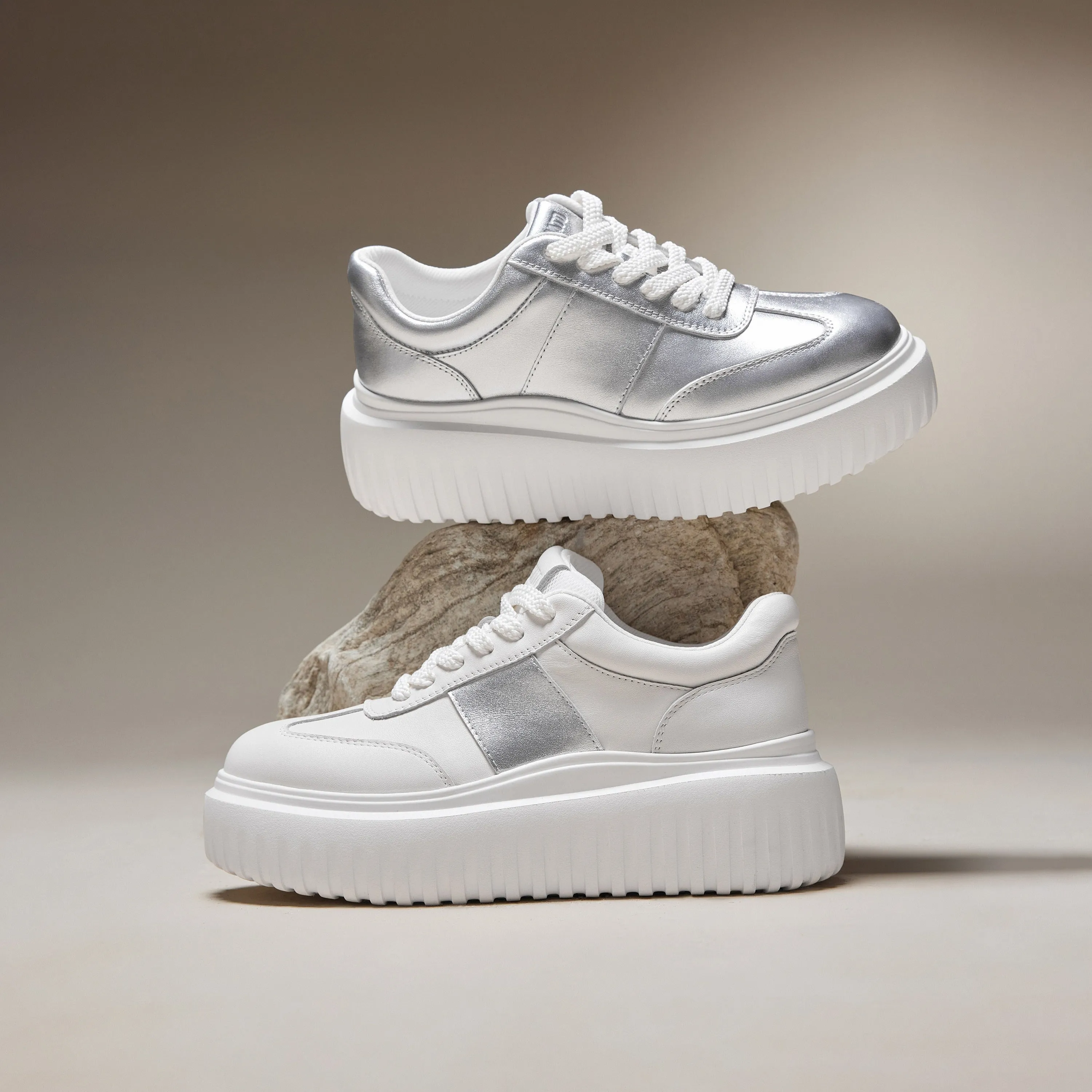 White Platform Leather Cookie Sneakers