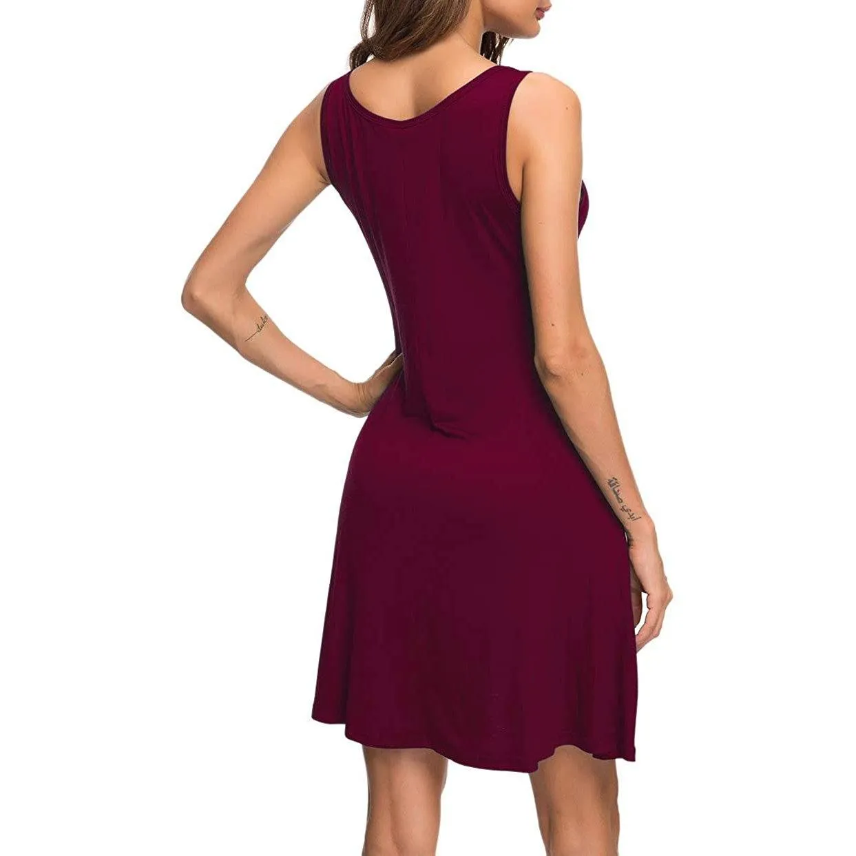 Women Summer Casual T Shirt Dresses Beach Cover up Plain Pleated Tank Dress