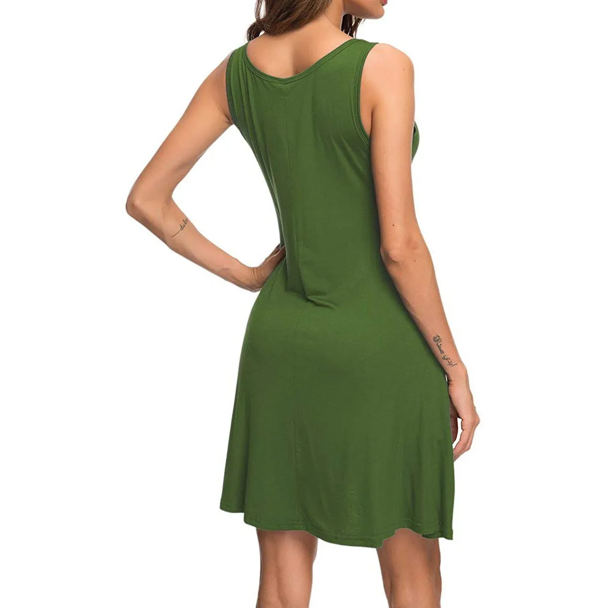 Women Summer Casual T Shirt Dresses Beach Cover up Plain Pleated Tank Dress