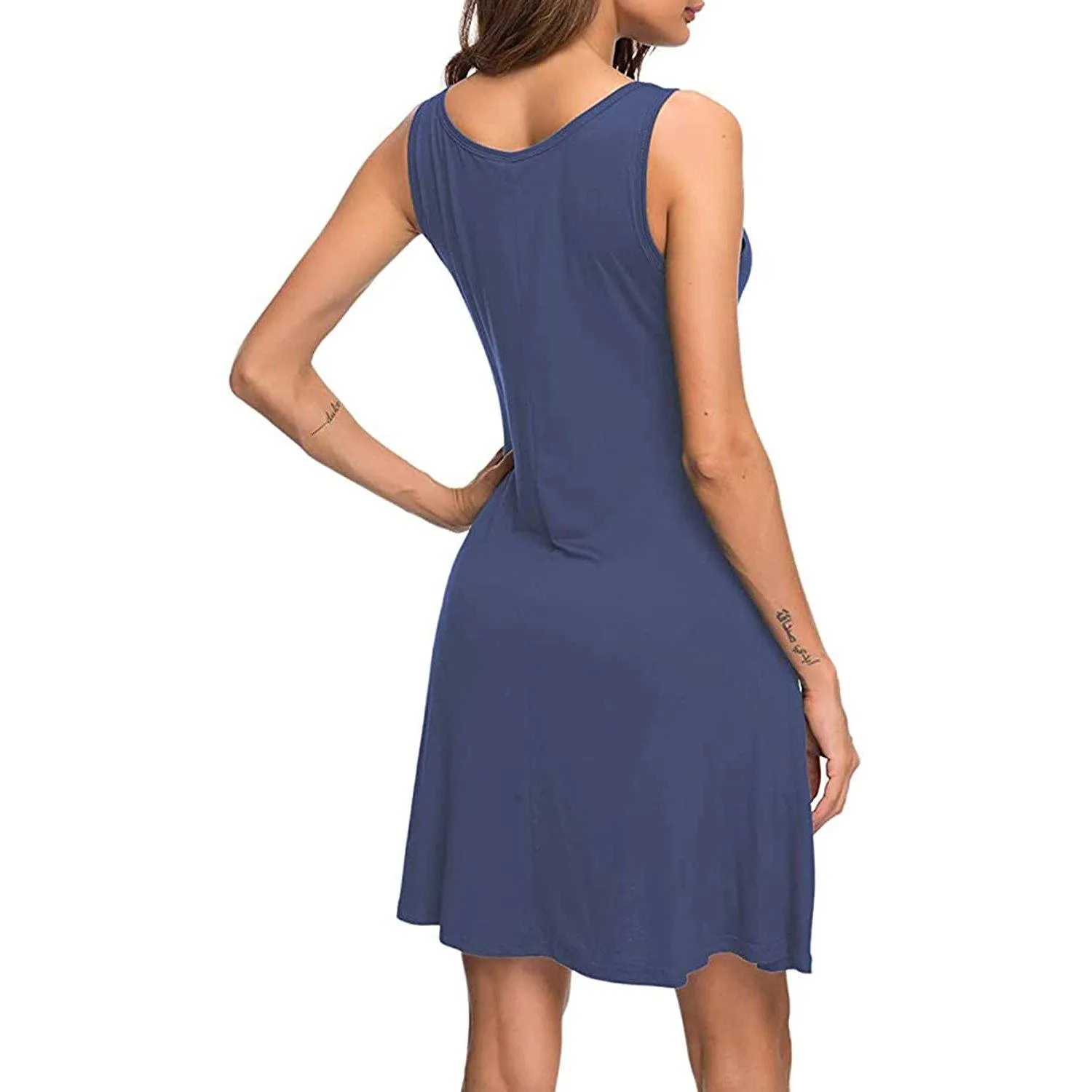 Women Summer Casual T Shirt Dresses Beach Cover up Plain Pleated Tank Dress