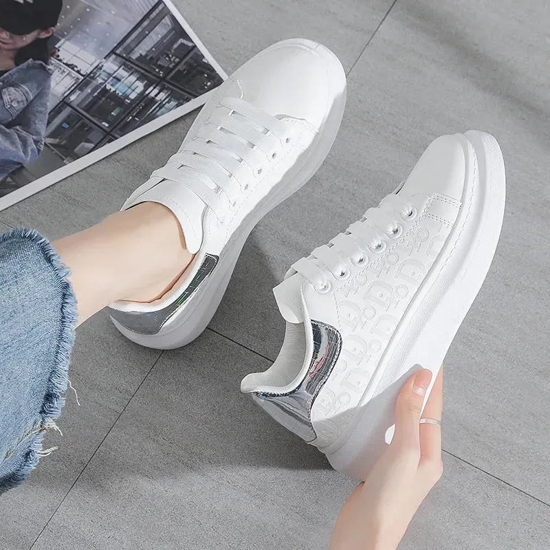 Women's Fashion Platform Sneakers – Casual White Flats with Thick Sole, Breathable Vulcanized Shoes for Spring & Autumn