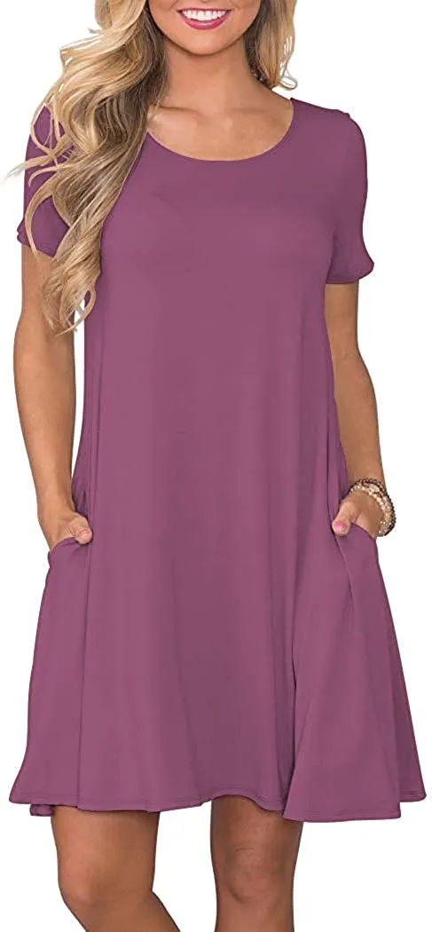 Women's Summer Casual T Shirt Dresses Short Sleeve Swing Dress with Pockets