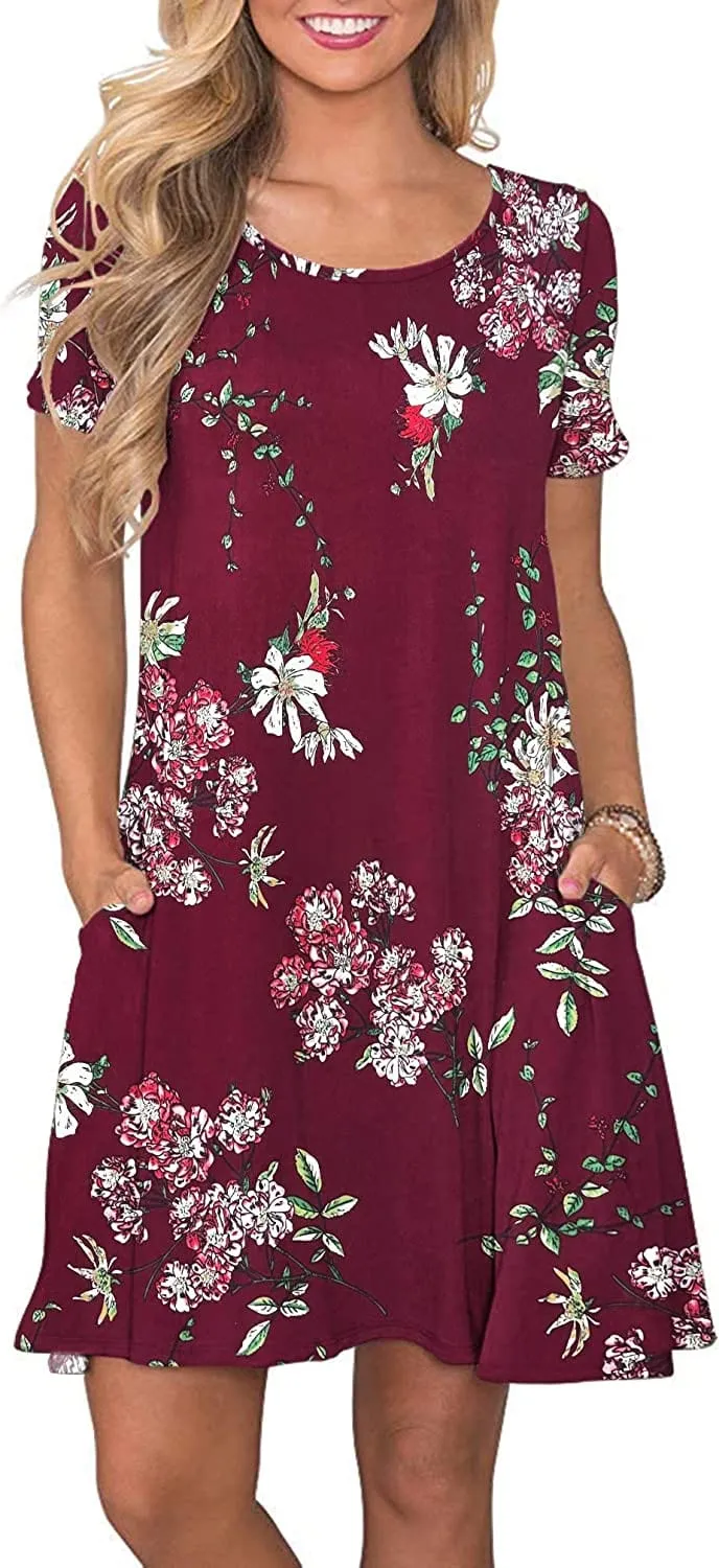 Women's Summer Casual T Shirt Dresses Short Sleeve Swing Dress with Pockets
