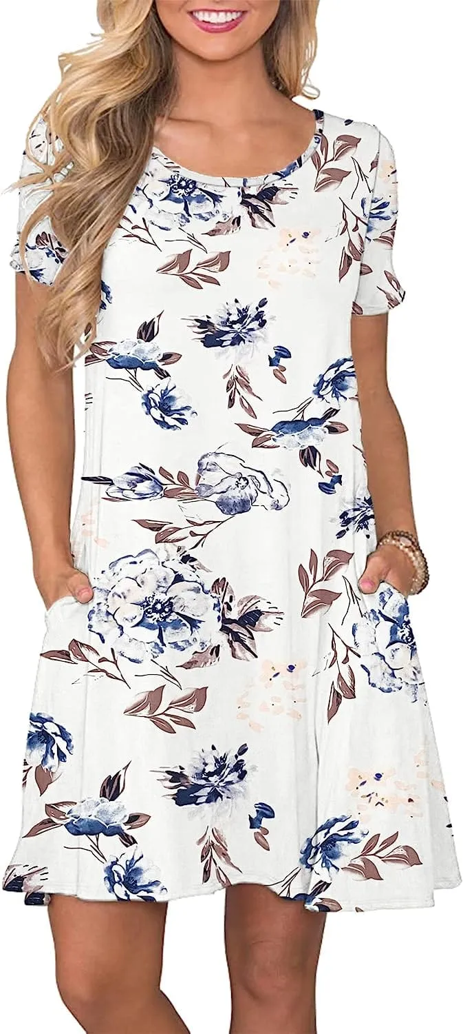 Women's Summer Casual T Shirt Dresses Short Sleeve Swing Dress with Pockets