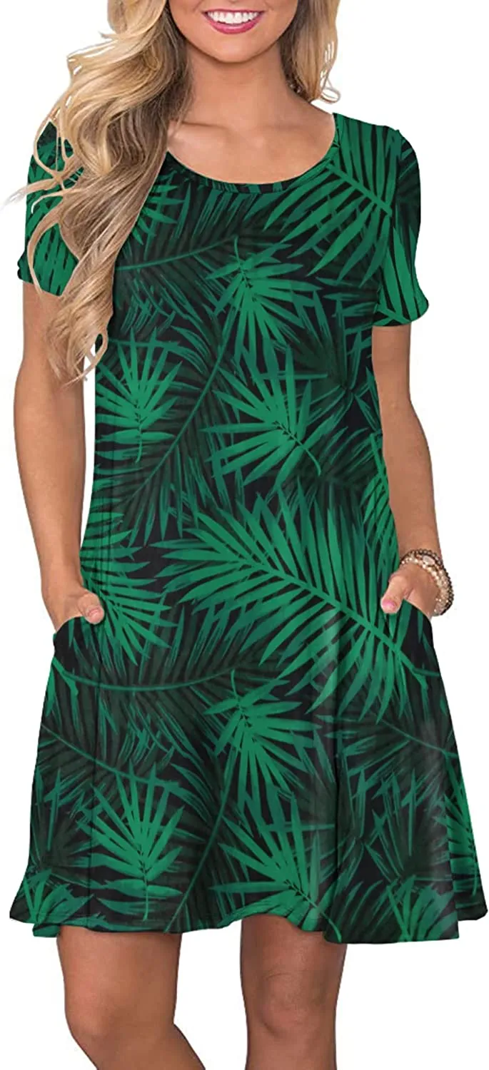 Women's Summer Casual T Shirt Dresses Short Sleeve Swing Dress with Pockets