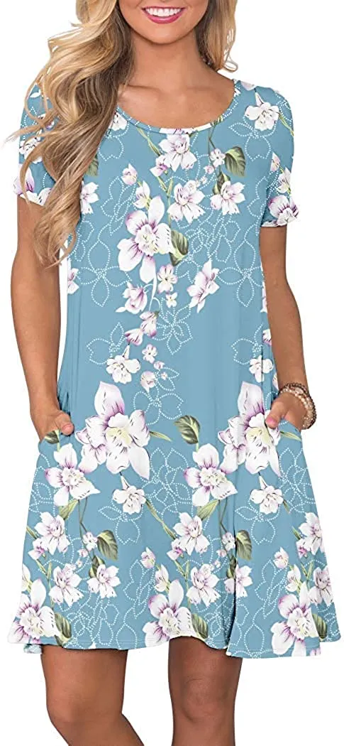 Women's Summer Casual T Shirt Dresses Short Sleeve Swing Dress with Pockets