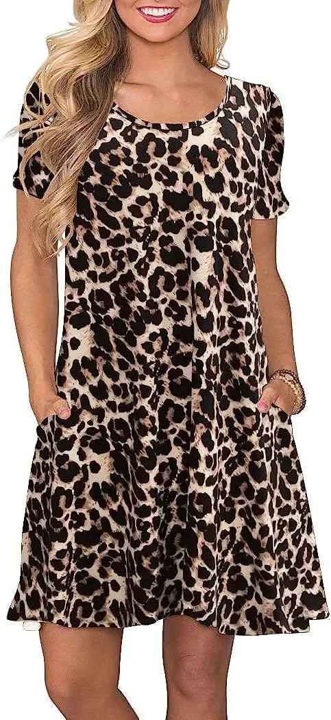 Women's Summer Casual T Shirt Dresses Short Sleeve Swing Dress with Pockets