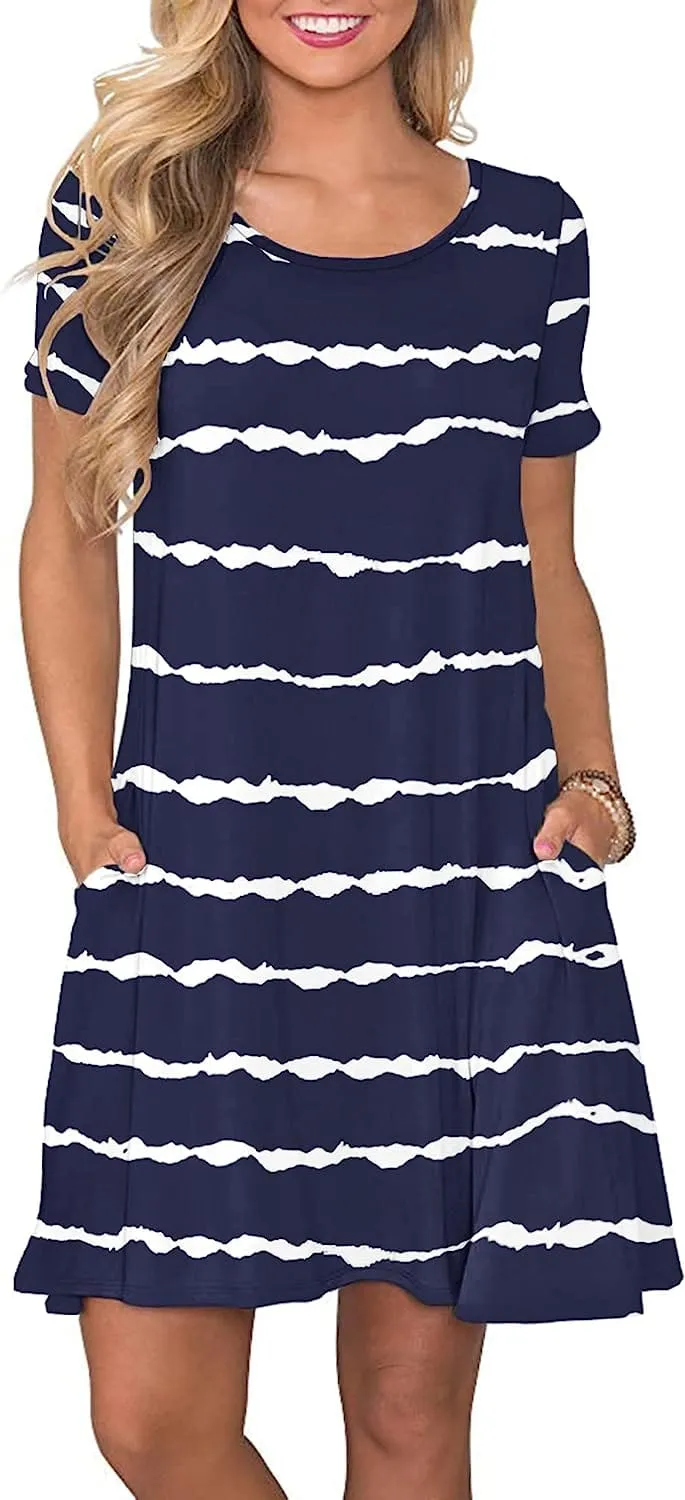 Women's Summer Casual T Shirt Dresses Short Sleeve Swing Dress with Pockets