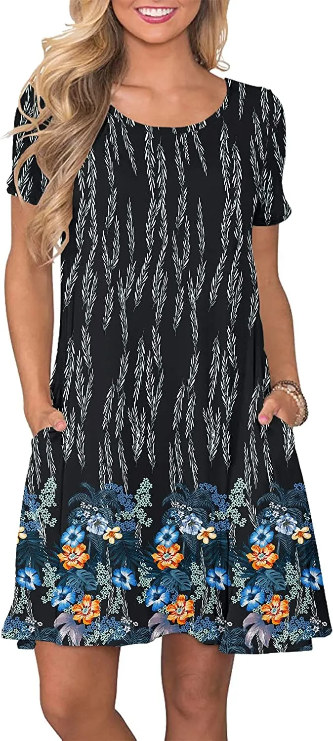 Women's Summer Casual T Shirt Dresses Short Sleeve Swing Dress with Pockets