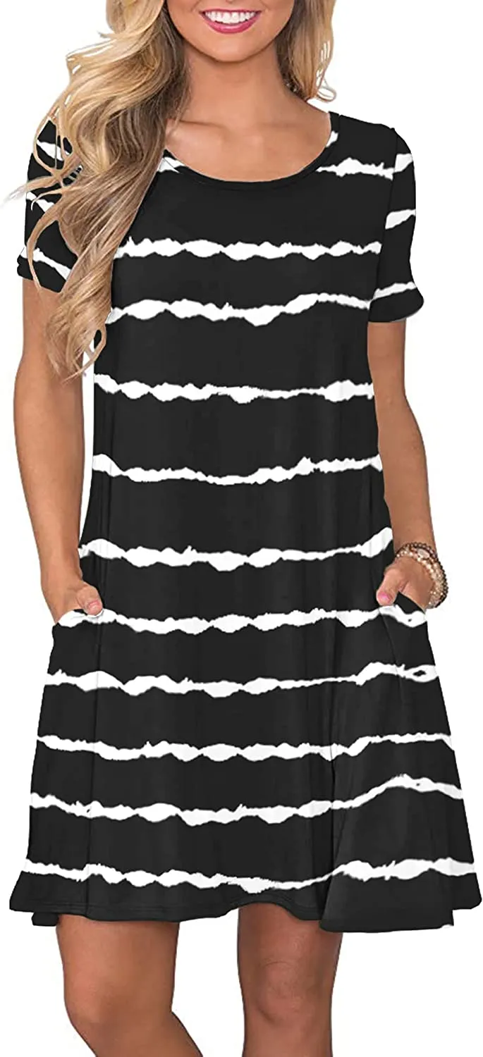 Women's Summer Casual T Shirt Dresses Short Sleeve Swing Dress with Pockets