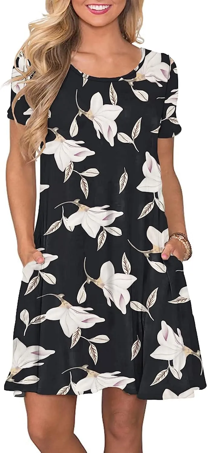 Women's Summer Casual T Shirt Dresses Short Sleeve Swing Dress with Pockets
