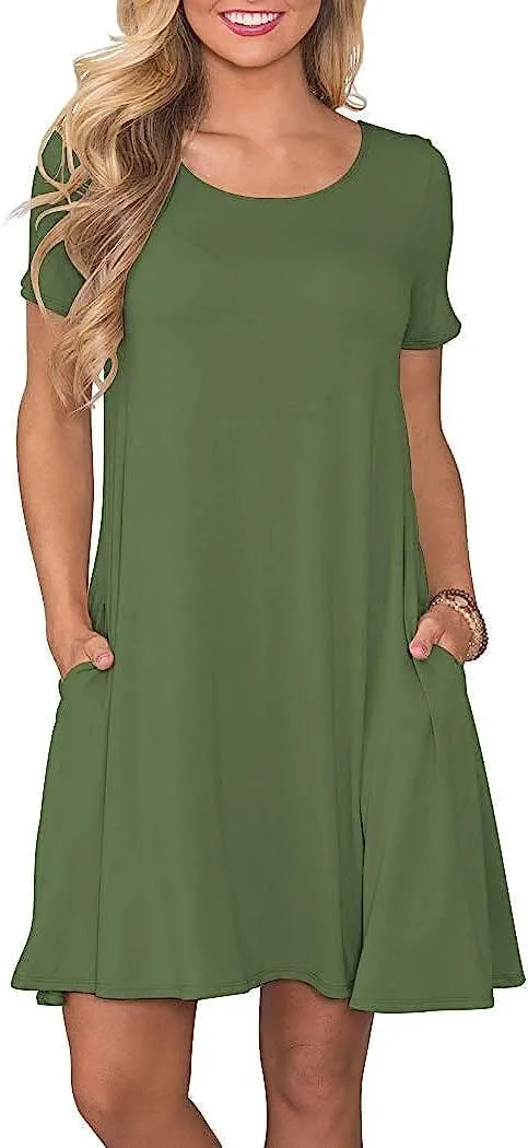 Women's Summer Casual T Shirt Dresses Short Sleeve Swing Dress with Pockets