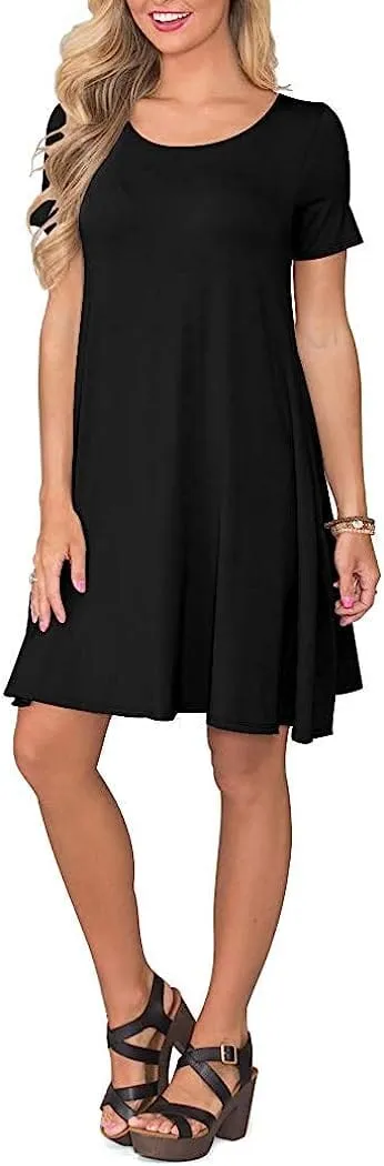Women's Summer Casual T Shirt Dresses Short Sleeve Swing Dress with Pockets