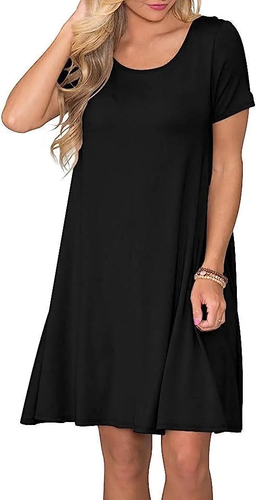 Women's Summer Casual T Shirt Dresses Short Sleeve Swing Dress with Pockets