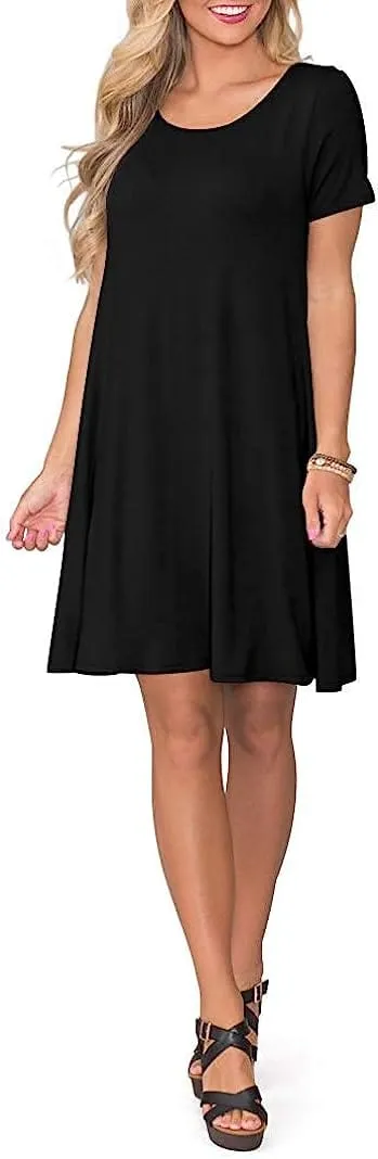 Women's Summer Casual T Shirt Dresses Short Sleeve Swing Dress with Pockets