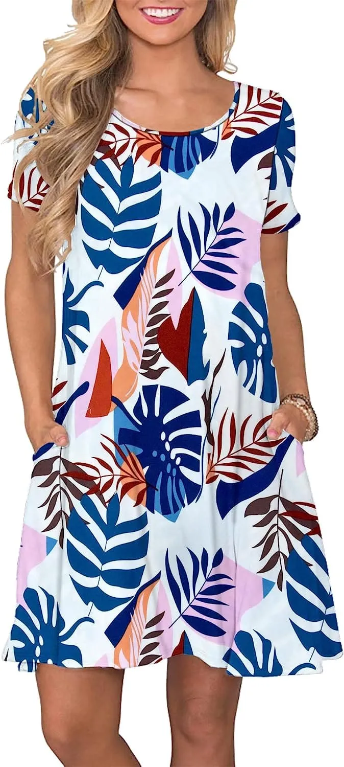 Women's Summer Casual T Shirt Dresses Short Sleeve Swing Dress with Pockets