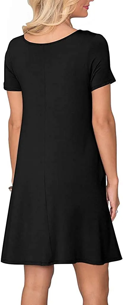 Women's Summer Casual T Shirt Dresses Short Sleeve Swing Dress with Pockets