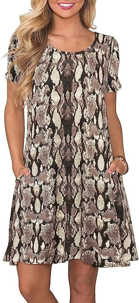 Women's Summer Casual T Shirt Dresses Short Sleeve Swing Dress with Pockets