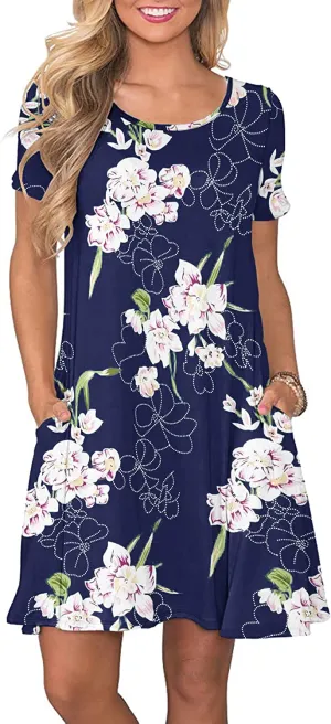 Women's Summer Casual T Shirt Dresses Short Sleeve Swing Dress with Pockets
