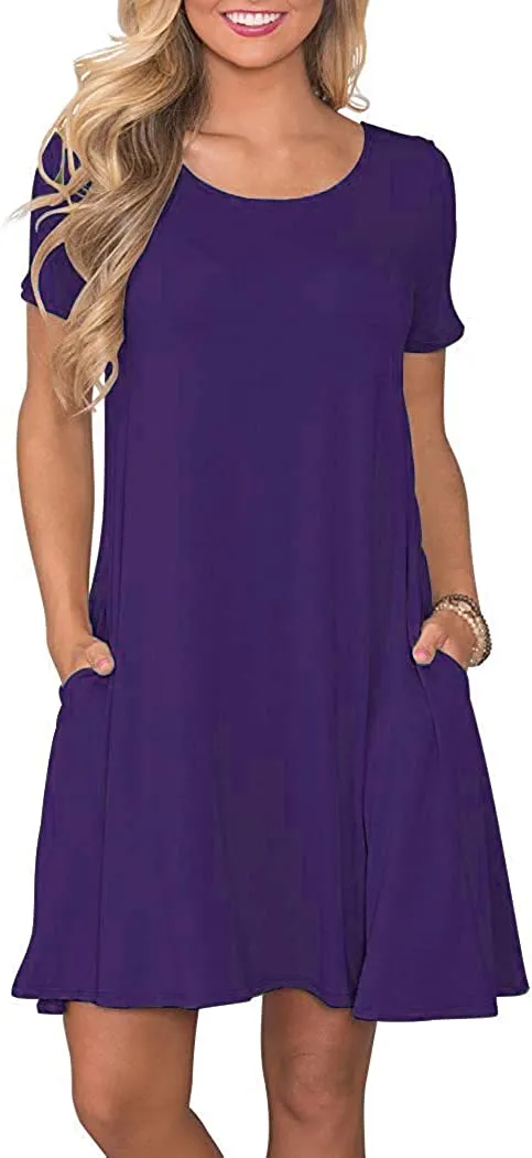 Women's Summer Casual T Shirt Dresses Short Sleeve Swing Dress with Pockets